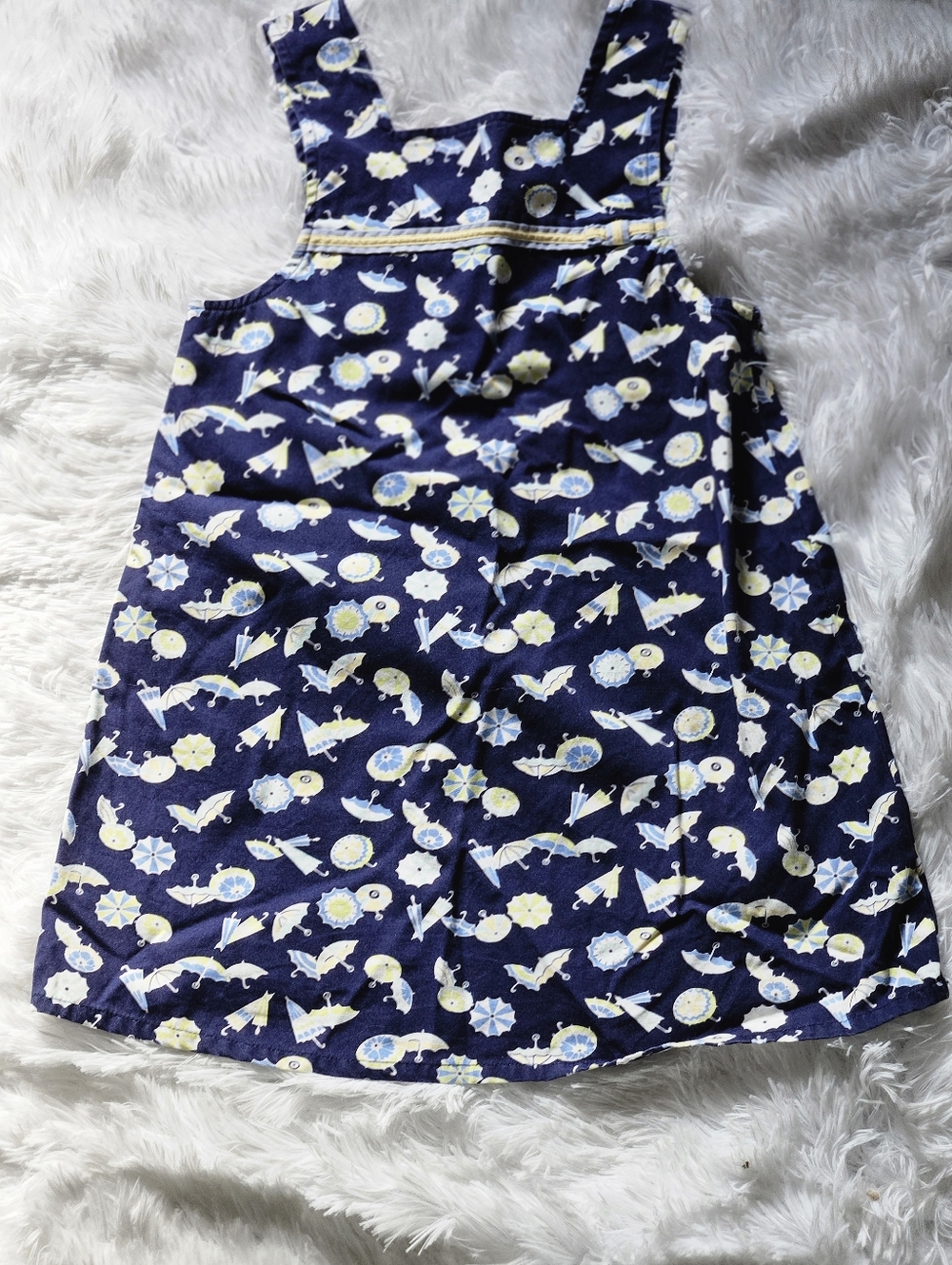 Navy Blue Girls A-Line Sundress with Yellow & White Print Size 5